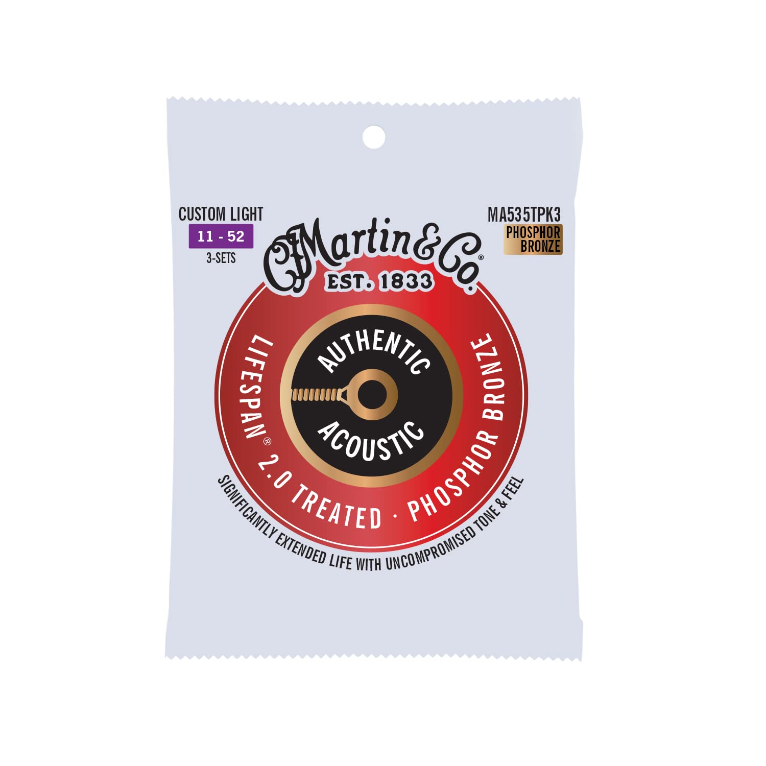 Authentic Acoustic Lifespan 2.0 Custom Light Phosphor Bronze Guitar Strings - Premium Sound Quality for Professional Musicians & Home Performances