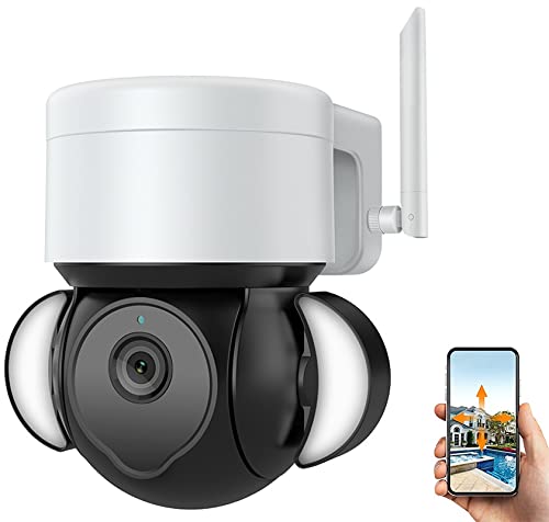 5MP Outdoor PTZ WiFi Security Camera with Floodlights - Mini Size Home Surveillance System, Two-Way Audio, Auto Tracking, AI Human Detection Alarm, 20M Color Night Vision, Smart Light, IP66 Waterproof - Ideal for Backyard, Garage & Perimeter Security Monitoring