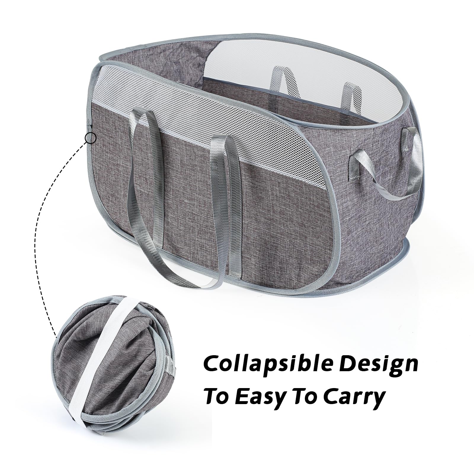 Collapsible Laundry Basket with Reinforced Handles - Foldable Pop Up Hamper for Laundry Room, Bathroom & Travel - Lightweight Storage Solution for Clothes, Toys & Organizing (Gray) - Perfect for Small Spaces, College Dorms & Camping Trips