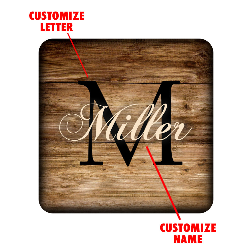 Personalized Monogram Wooden Square Coasters - Set of 4 - Custom Engraved Drink Coasters for Home, Bar, Office & Wedding Gifts