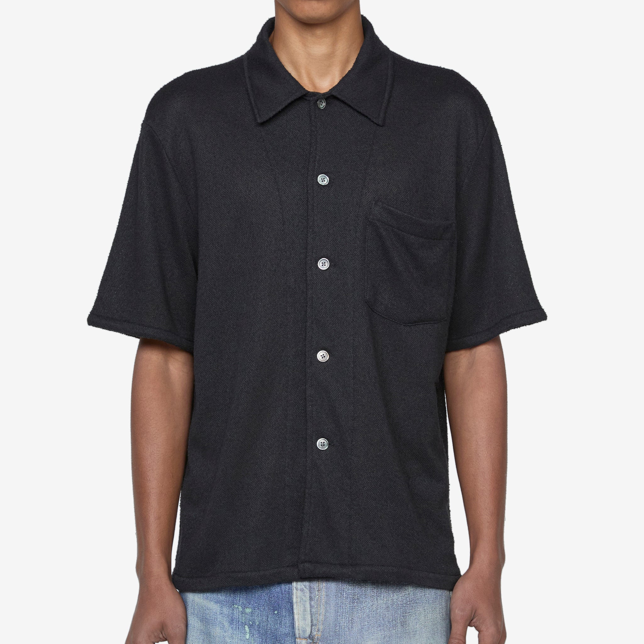 Men's Black Boucle Box Short Sleeve Shirt - Casual Summer Wear for Office & Outdoor Activities