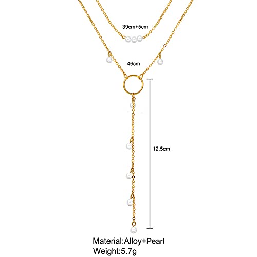 Elegant Gold Pearl Necklace for Women - Handmade Dainty Layered Y-Necklace with Tiny Pearls, Perfect for Weddings, Bridal, Birthday Gifts & Special Occasions | Ideal for Evening Parties, Anniversaries and Romantic Dates