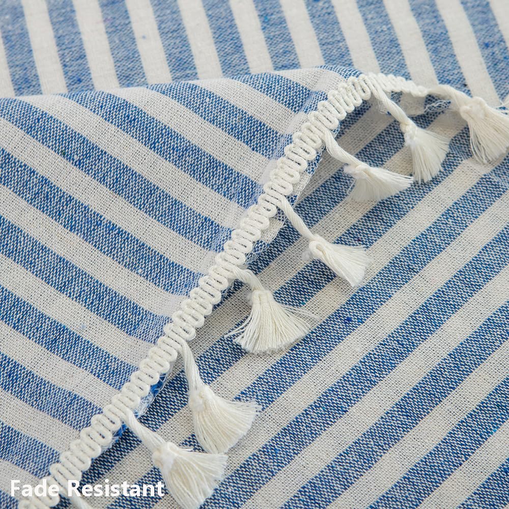 Premium Cotton Tablecloth - Blue and White Striped Rectangle Table Cover 102