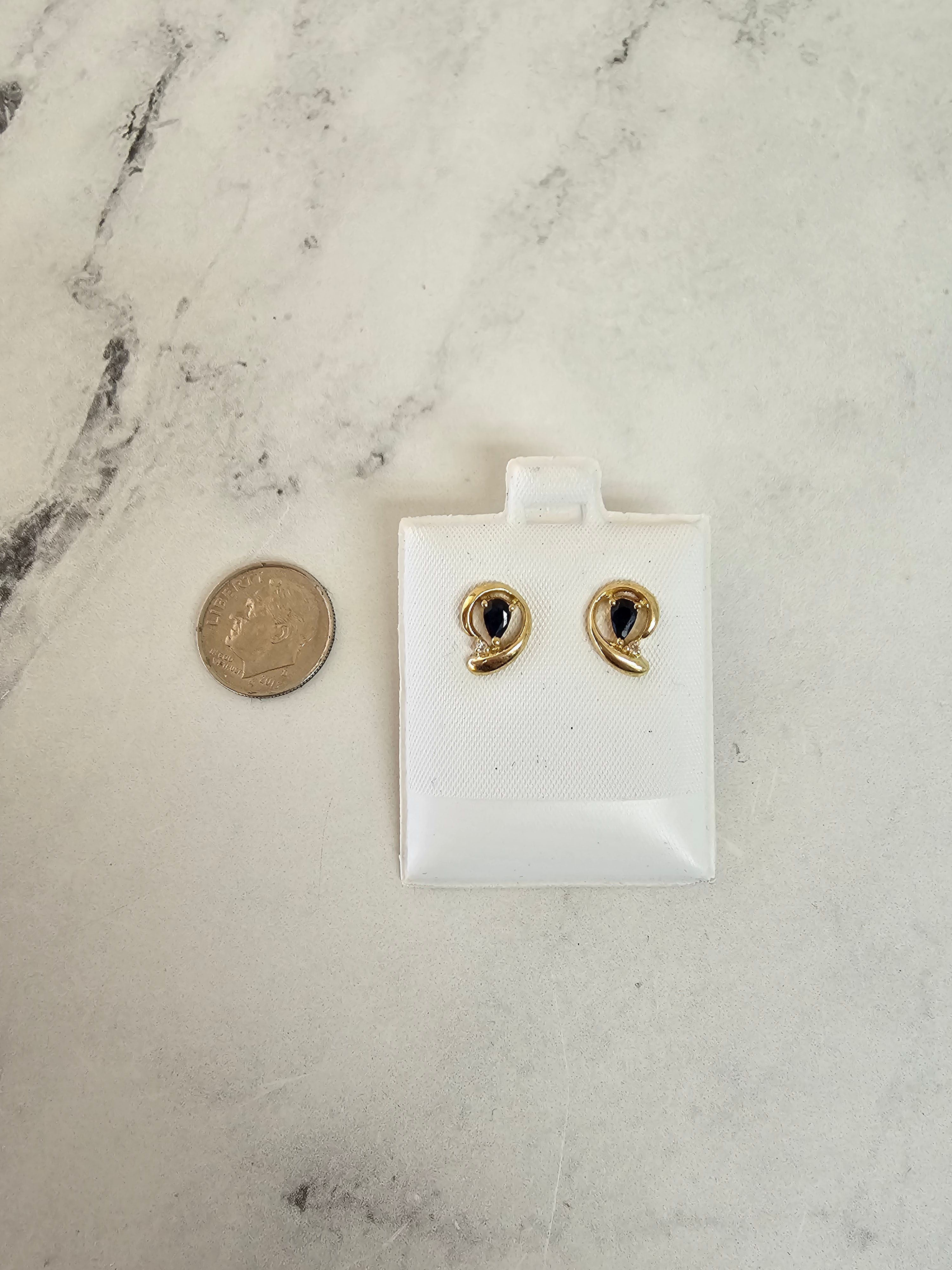 14K Yellow Gold Pear Shaped Sapphire Stud Earrings - Elegant Dainty Earrings for Women, Perfect for Weddings, Parties & Everyday Wear