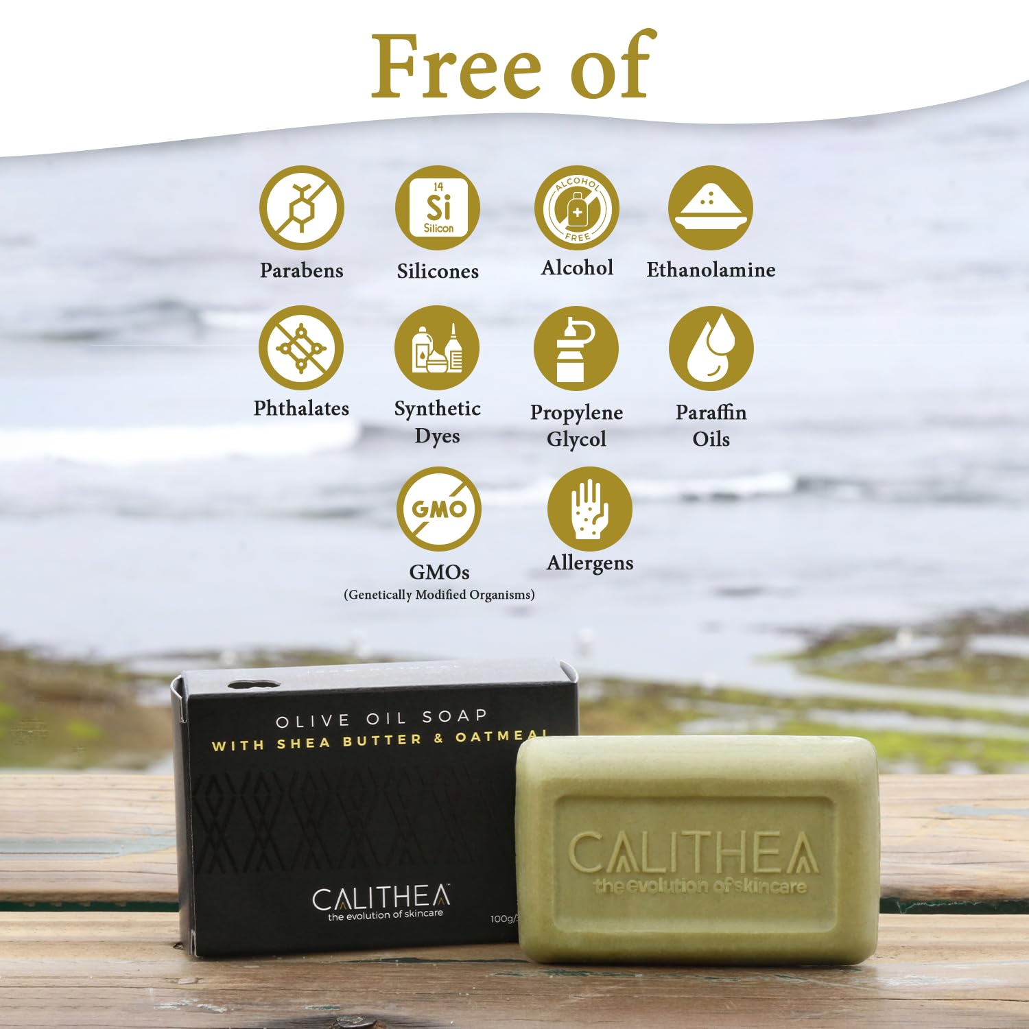 Calithea 3 Pack Olive Oil Soap Bars with Shea Butter & Oatmeal - Natural Moisturizing & Exfoliating for Sensitive Skin - Perfect for Daily Use, Travel & Eco-Friendly Gifts