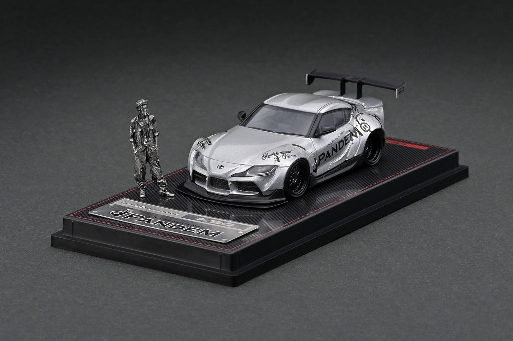 1/64 Scale Ignition Model PANDEM Toyota Supra A90 Diecast Car - Silver Finish with Mr. Miura Figure - Perfect for Collectors, Display Cases & Racing Enthusiasts