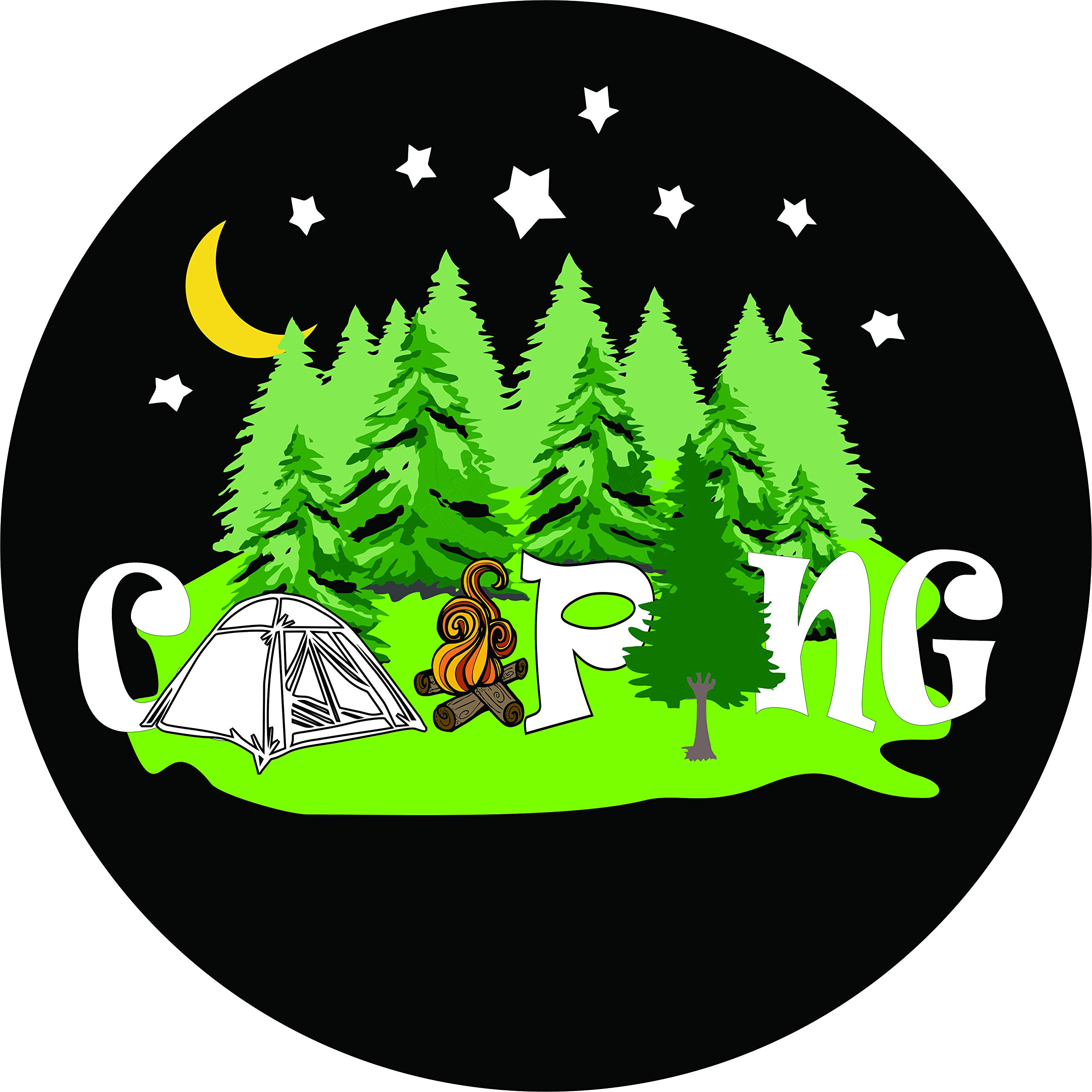 Custom Camping Tent Word Art Spare Tire Cover - Choose Your Tire Size & Backup Camera Option (Fits 285/70R17 with Centered Camera) - Perfect for Off-Road Adventures & RV Camping Trips