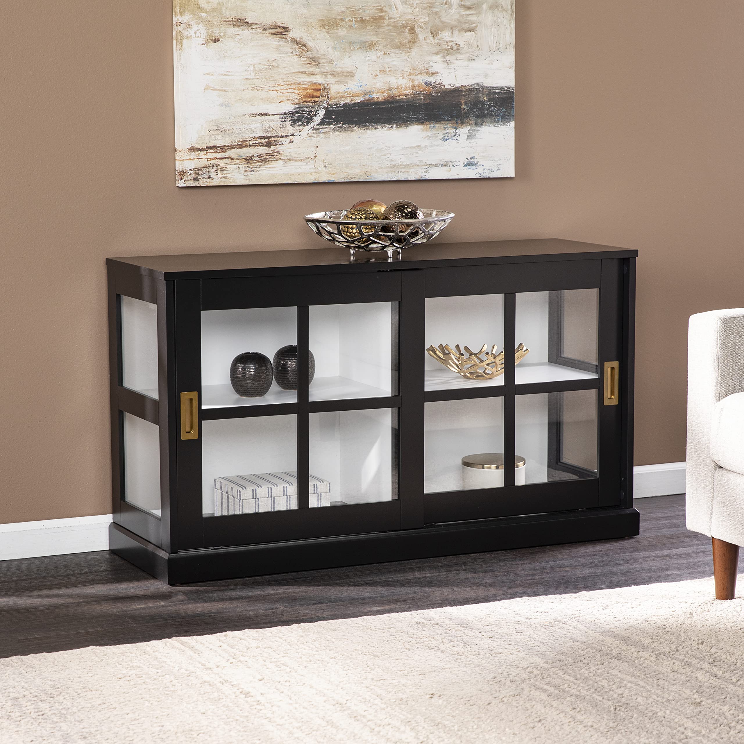 SEI Furniture Byward Black Curio Cabinet - Glass Display Cabinet for Collectibles, China, and Home Decor - Perfect for Living Room, Dining Room, or Office Display