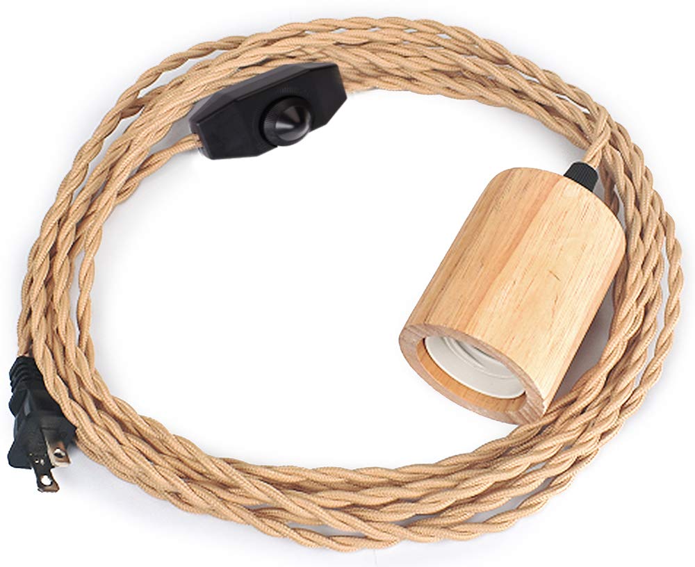 Arturesthome Industrial Vintage Pendant Light Cord - 9.8FT Hanging Plug-in Lamp with Dimmable Switch, Twisted Nylon Rope & E26/E27 Socket for Farmhouse, Loft, Cafe Lighting - Perfect for DIY Home Decor, Kitchen Island, Dining Room, and Bedroom Lighting