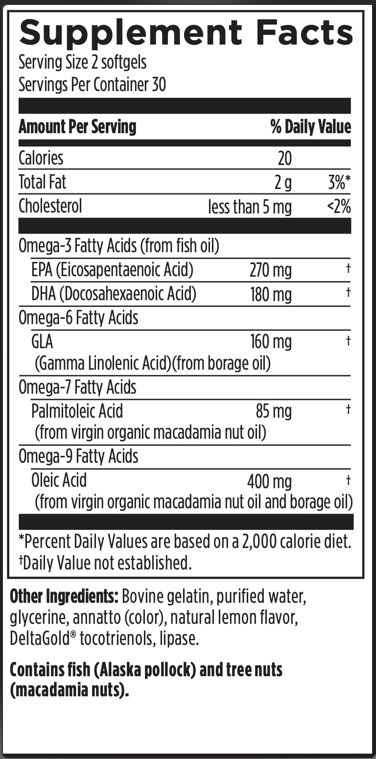 Designs for Health OmegAvail Synergy - Premium Omega 3-6-7-9 Complex for Adults with Borage, Macadamia & Fish Oil - Supports Heart, Brain & Joint Health - 60 Softgels - Perfect for Daily Wellness & Active Lifestyle