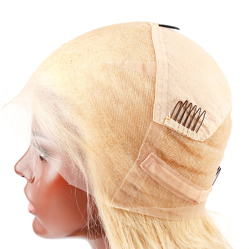 613 Blonde Full Lace Human Hair Wig with Adjustable Straps - 18 Inch Straight Hair Wig with Baby Hair for Women | Natural Look for Daily Wear, Cosplay & Special Occasions