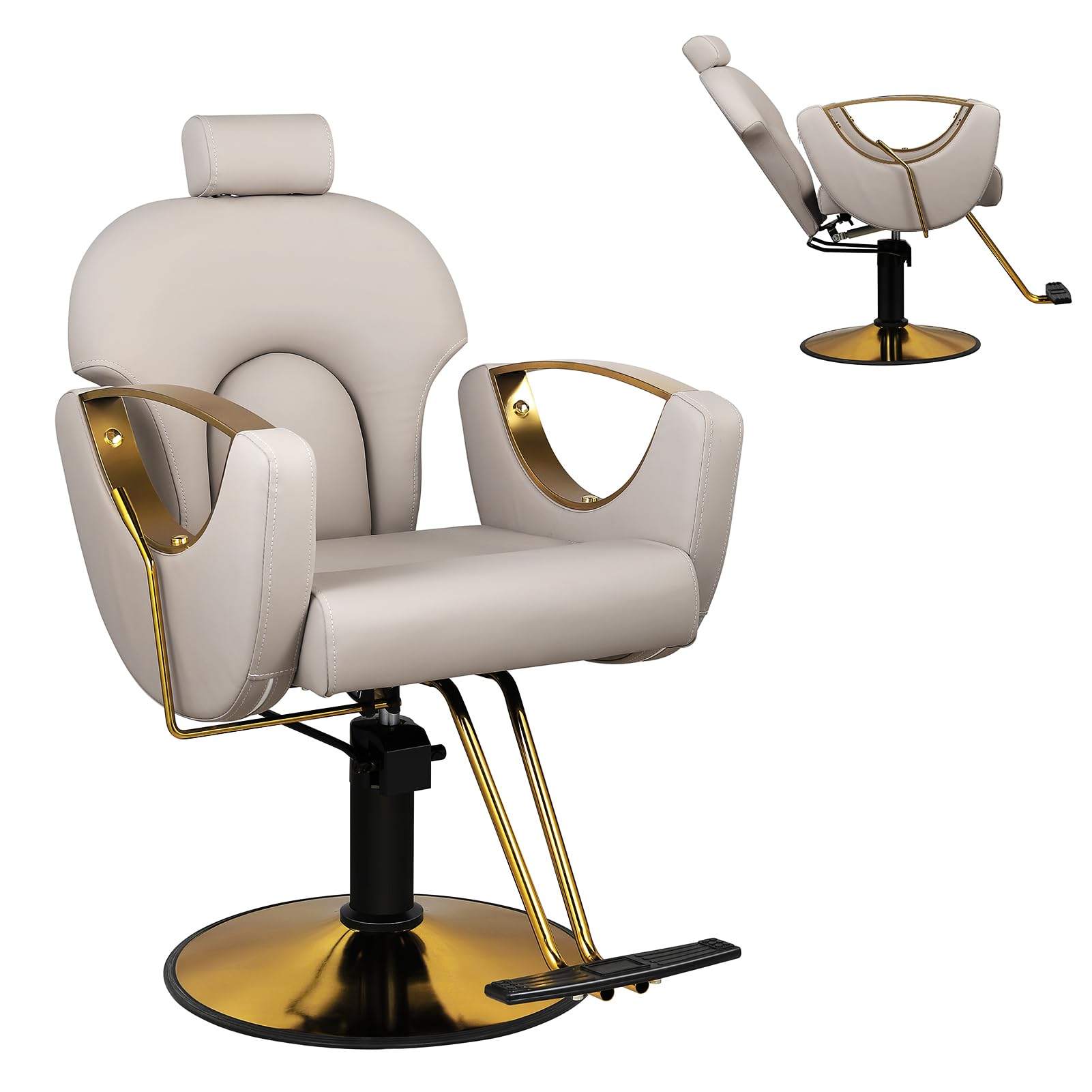 Professional Gray Salon Chair for Hair Stylists & Barbers - Hydraulic Pump, 360° Rotation, 130° Recline - Perfect for Home & Commercial Use - Ideal for Haircuts, Styling & Barber Services