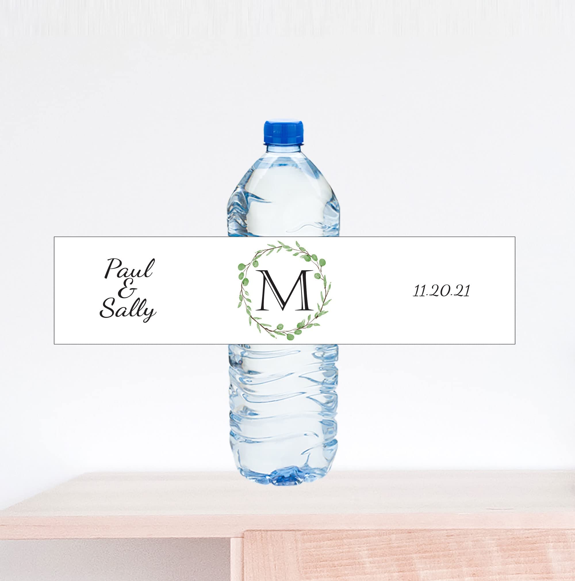Personalized Eucalyptus Monogram Wedding Water Bottle Labels - Elegant Custom Name Stickers for Bridal Shower, Bachelorette Party & Reception Decor