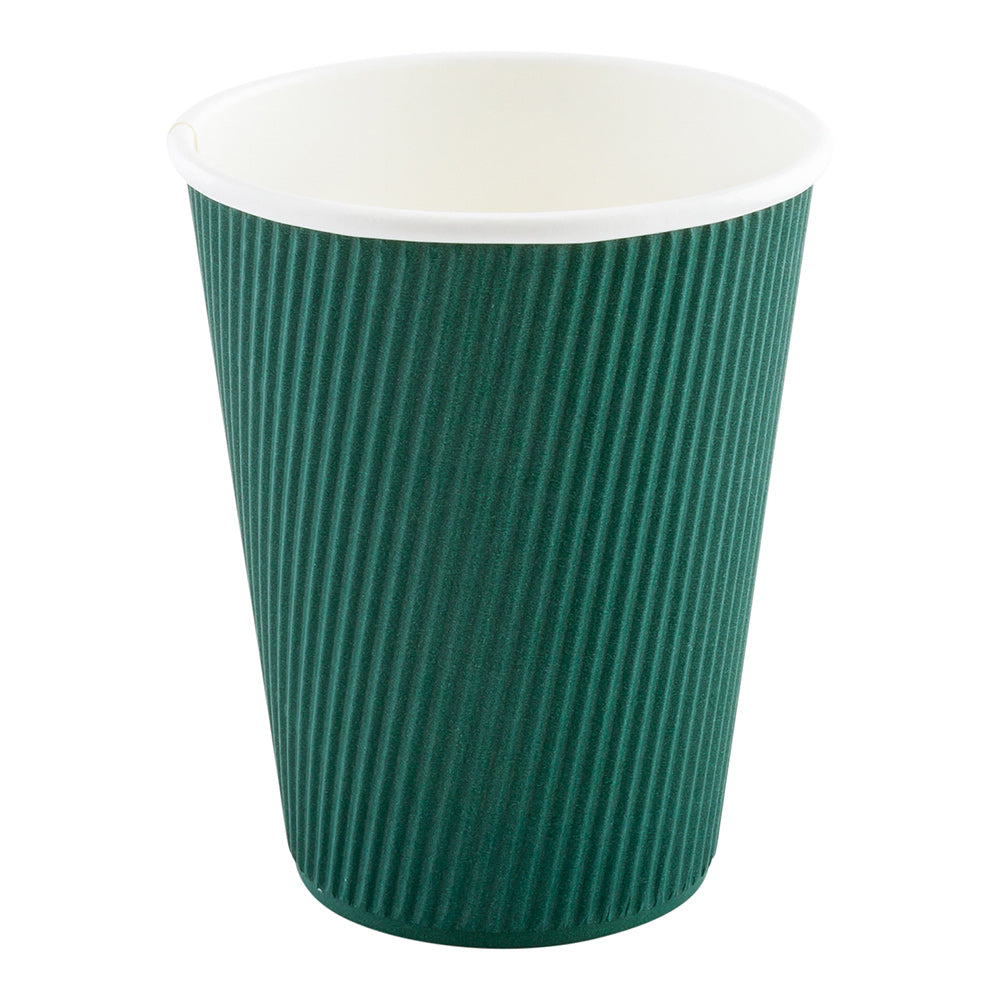 12 oz Eco-Friendly Forest Green Paper Coffee Cups with Ripple Wall - 3.5
