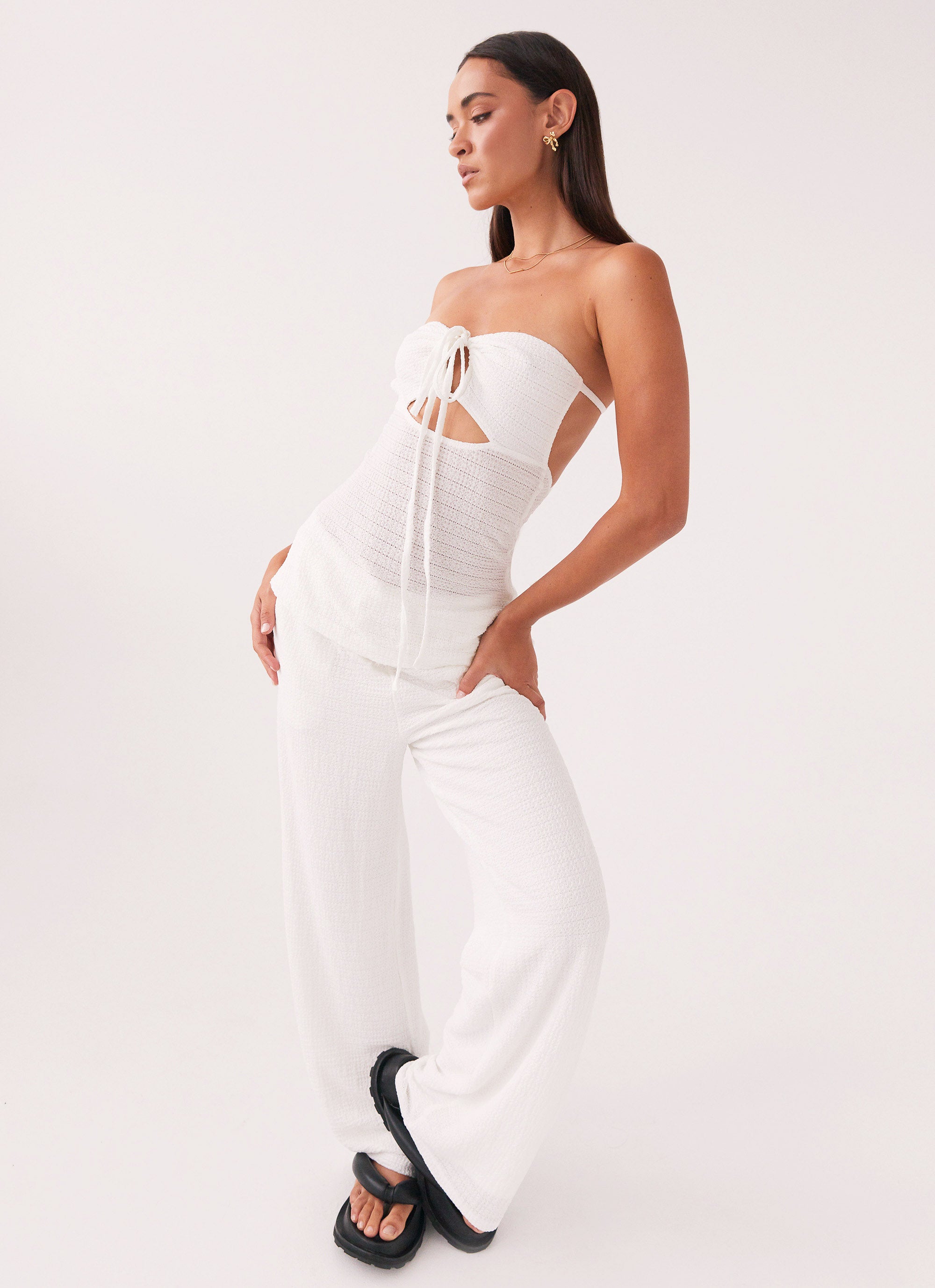 Jadey Strapless Waffle Top for Women - Soft Comfortable White Crop Top | Perfect for Summer, Beach, and Casual Outfits