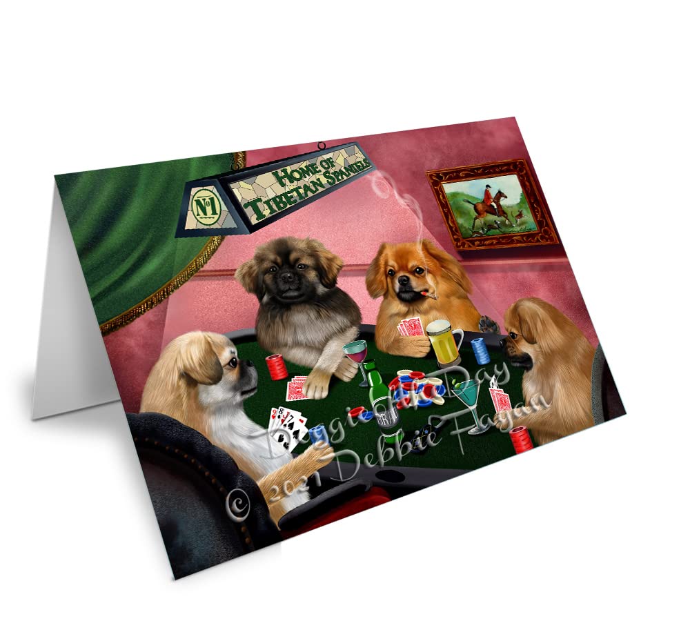Tibetan Spaniel Dogs Playing Poker Greeting Cards - 10 Pack Adorable Pet Invitation Cards with Envelopes - Cute Animal Artwork for Birthday, Christmas, Thank You & All Occasions - Perfect for Dog Lovers & Poker Fans