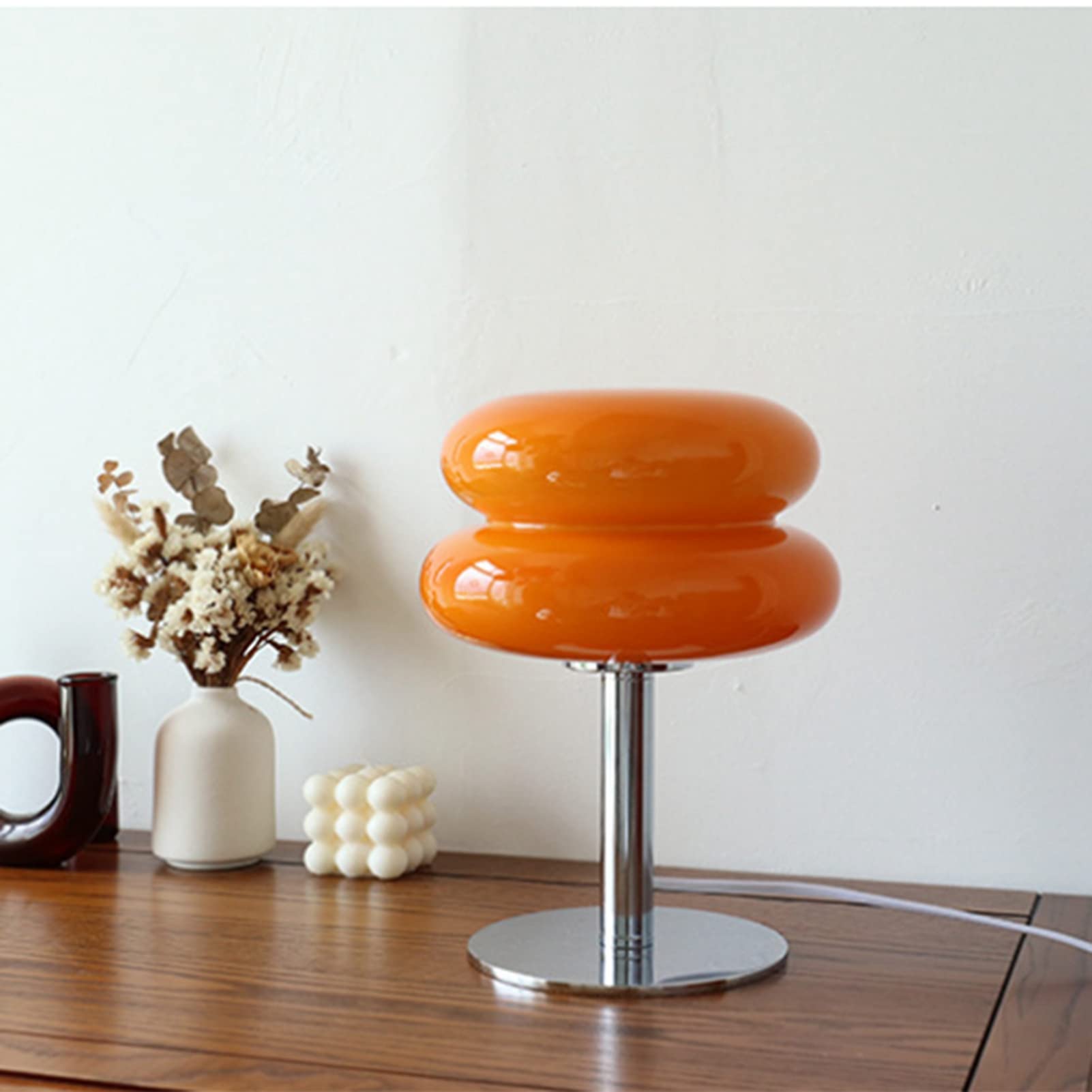 Macaroon USB Desk Lamp - Egg Tart Glass Table Light with Soft Energy-Efficient Lighting for Bedroom, Dorm, Office | Cute Tart-Shaped Night Light for Study, Reading & Decor (Orange)