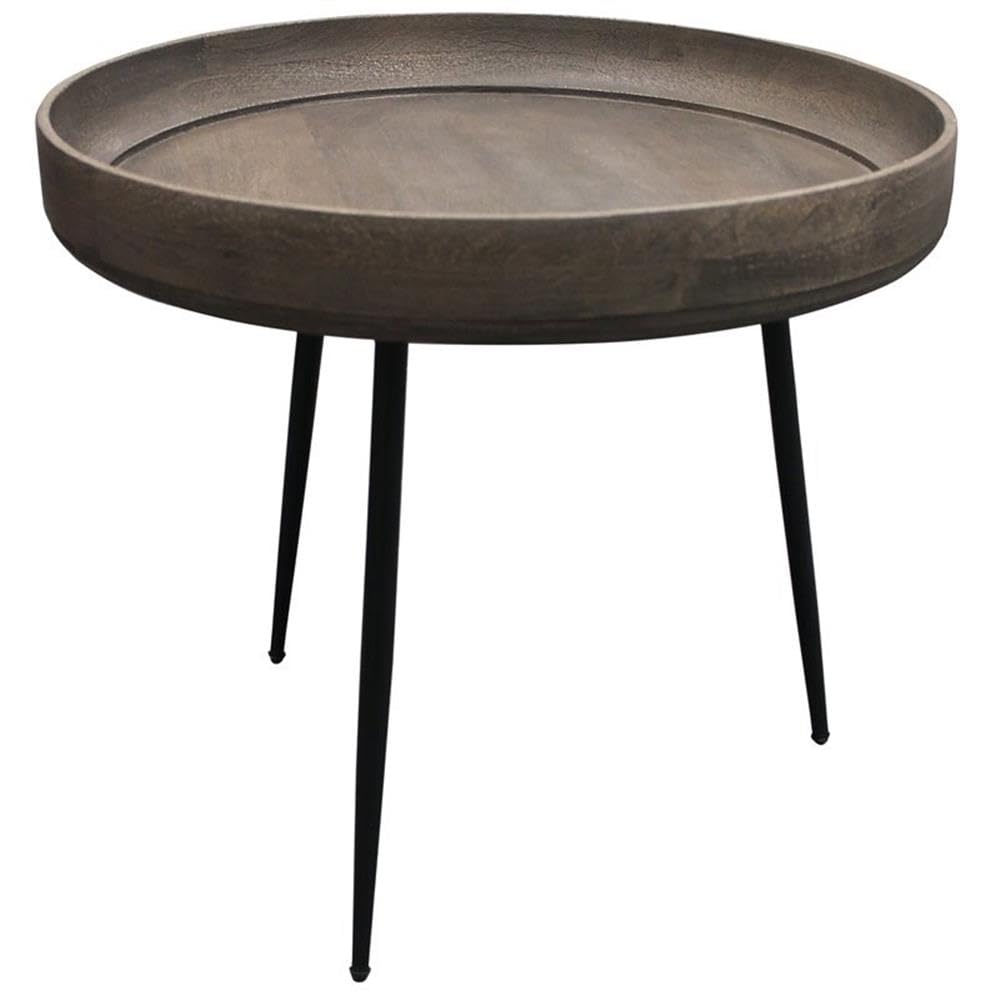 Moti Benedict Jay Solid Wood Round Side Table - Gray Finish - Perfect for Living Room, Bedroom, or Office Accent Table