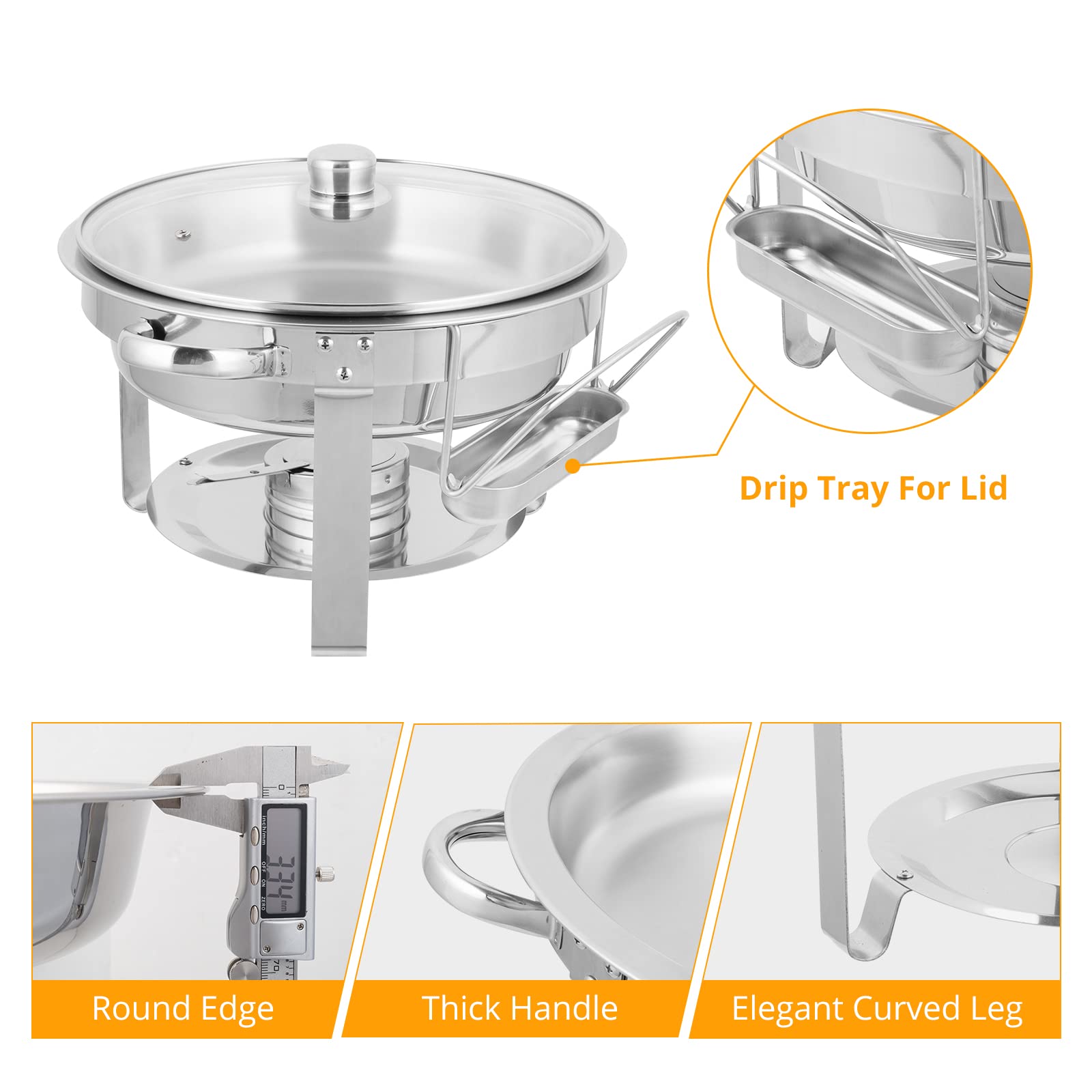 ROVSUN 5Qt 4-Pack Stainless Steel Chafing Dish Buffet Set - NSF Certified Round Food Warmers for Catering, Weddings & Banquets - Includes Glass Lids & Holder with Sturdy Stand Frame - Perfect for Buffet Serving, Party Events & Food Warming Stations