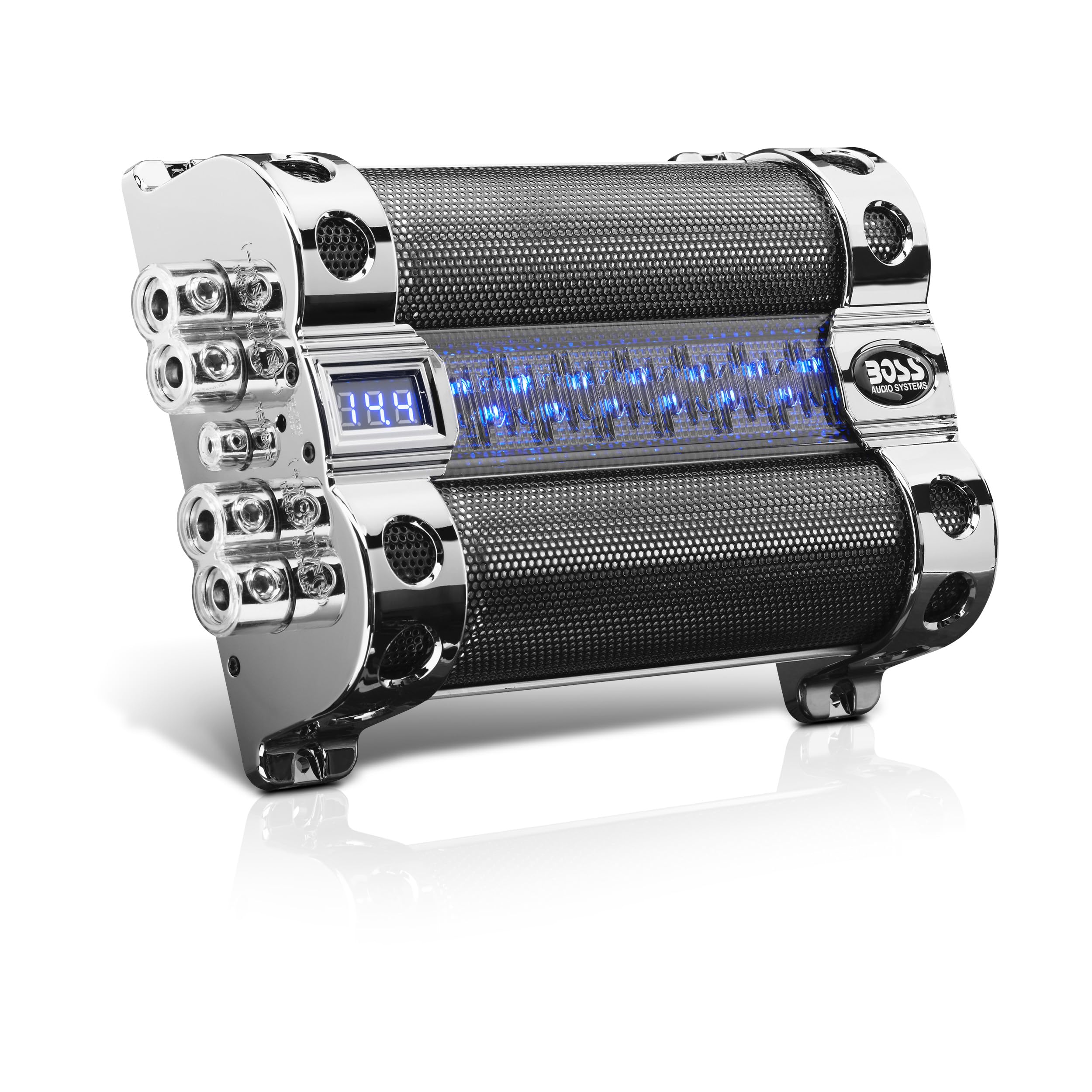 BOSS Audio Systems Cap18 - 18 Farad Car Audio Capacitor for Energy Storage & Bass Boost | Reverse Polarity Alarm | Voltage Protection | LED Indicators | Perfect for Car Audio Systems & Subwoofer Upgrades