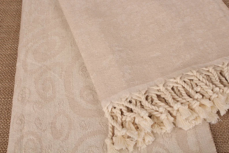 Premium Beige Turkish Cotton Beach Towel - Soft, Absorbent & Quick-Drying for Pool, Vacation & Summer Travel