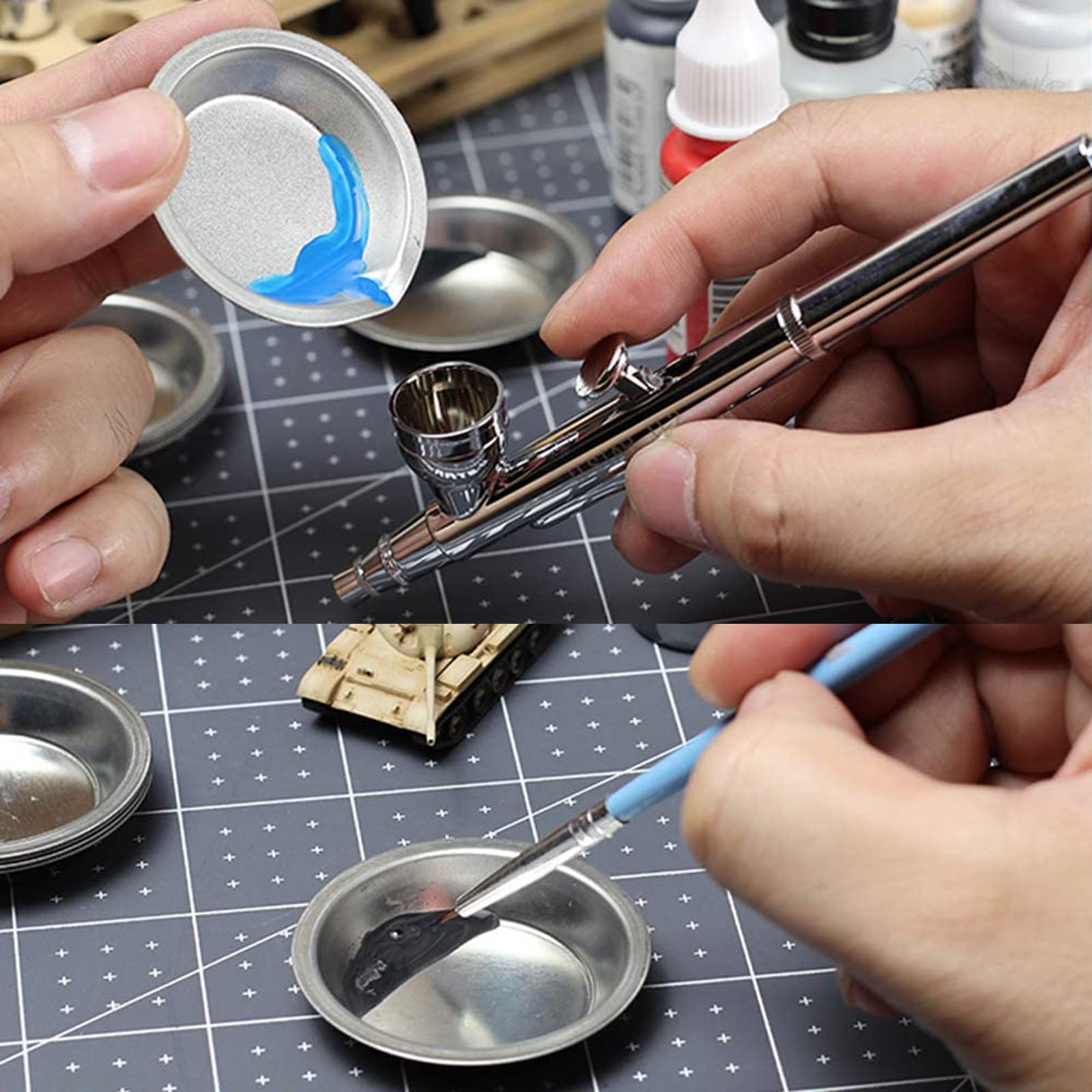 12-Piece Stainless Steel Makeup Palette Set - Round Metal Paint Mixing Trays for Acrylic, Oil & Watercolor Painting - Perfect for Artists & Professional Makeup Artists