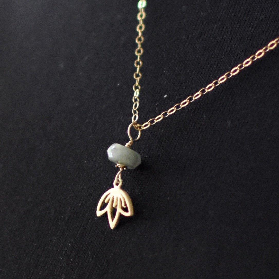 14K Gold Filled Emerald Bead Lotus Charm Necklace for Women - Elegant Jewelry Gift for Birthday, Anniversary & Special Occasions