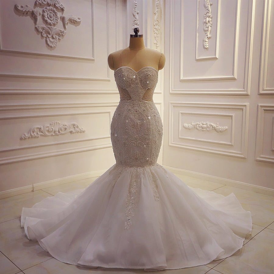NS3988 Strapless Sexy Mermaid Wedding Dress – Elegant Bridal Gown for Beach, Church & Formal Weddings