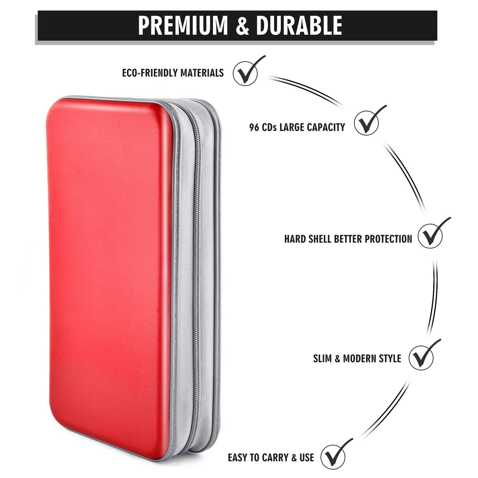 Bivisen 96 Capacity CD DVD Case Holder - Portable Storage Binder Organizer Wallet Book for Car, Home & Travel - Red | Compact Media Storage for Movies, Music & Games