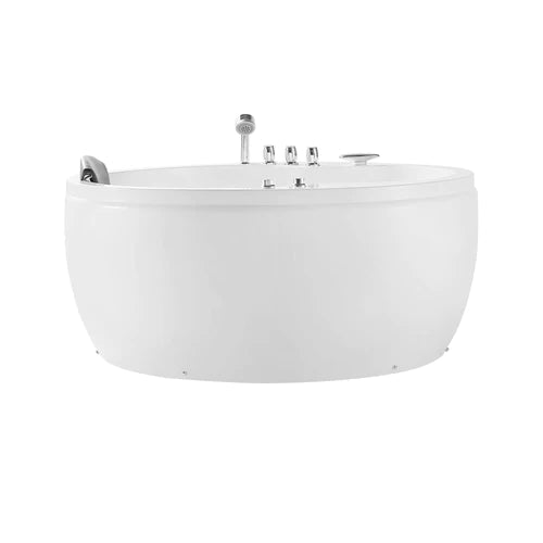 Empava 59 Inch Round Hydromassage Jetted Bathtub - White Acrylic Freestanding Soaking Tub with Air Jets (59JT005) for Luxury Spa Bathroom Relaxation at Home