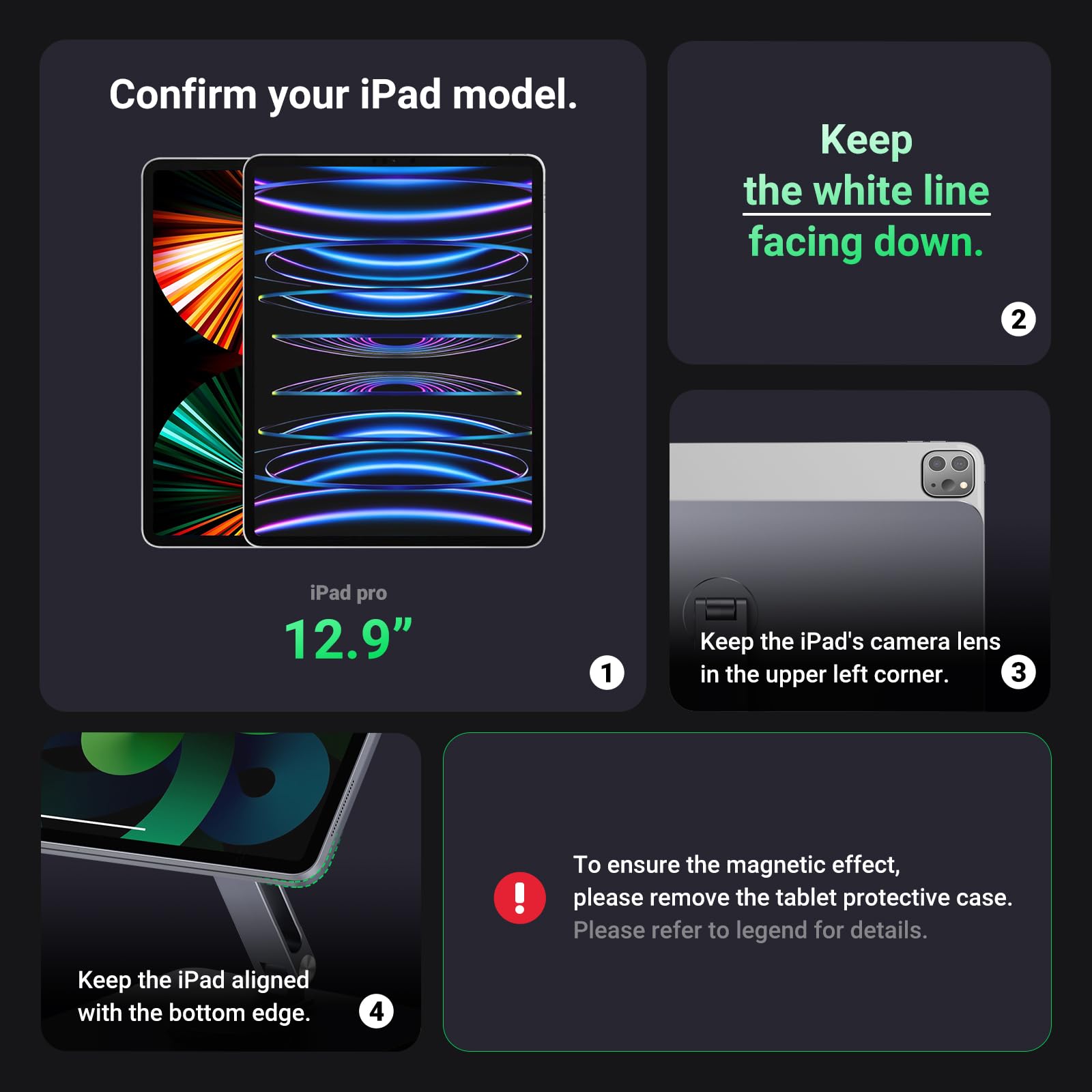 UGREEN Magnetic Stand for iPad Pro 12.9 (2020-2024) & iPad Air 13 - 360° Rotating Aluminum Holder with Adjustable Height, Foldable Design for Home Office, Travel & Desk Use