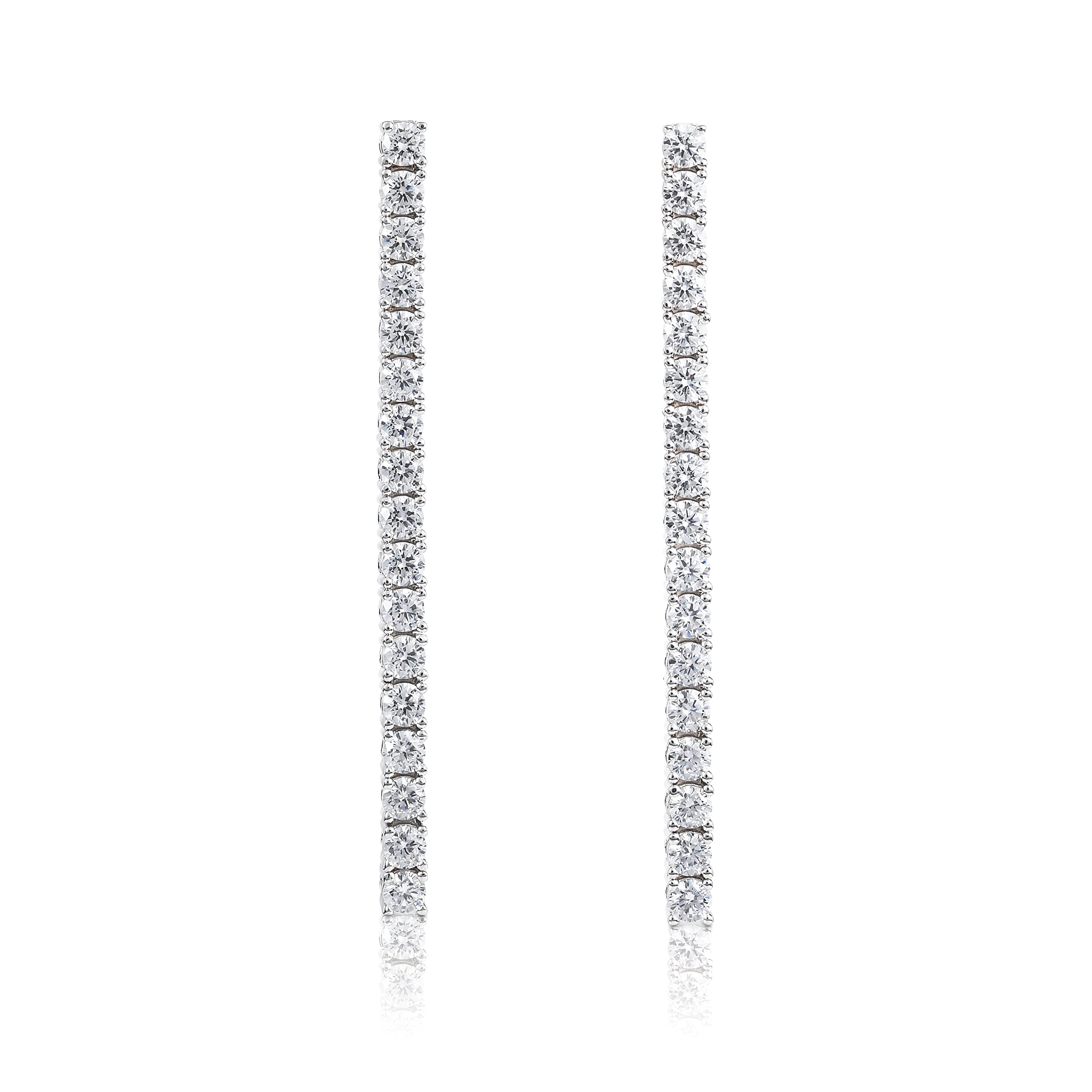 925 Sterling Silver Diamond Treats Long Dangle Earrings for Women - Cubic Zirconia Drop Earrings, Elegant Single Line Stone Jewelry | Perfect for Parties, Weddings & Evening Events