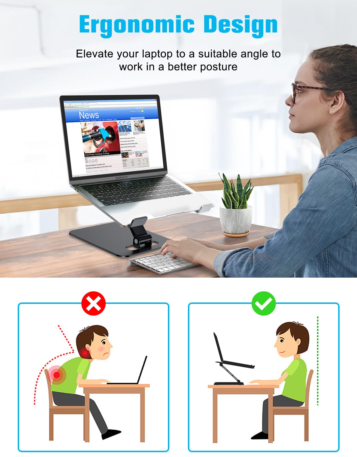 Babacom Laptop Stand - Ergonomic Foldable Adjustable Height Aluminium Alloy Riser for MacBook Air, Pro & 10-16