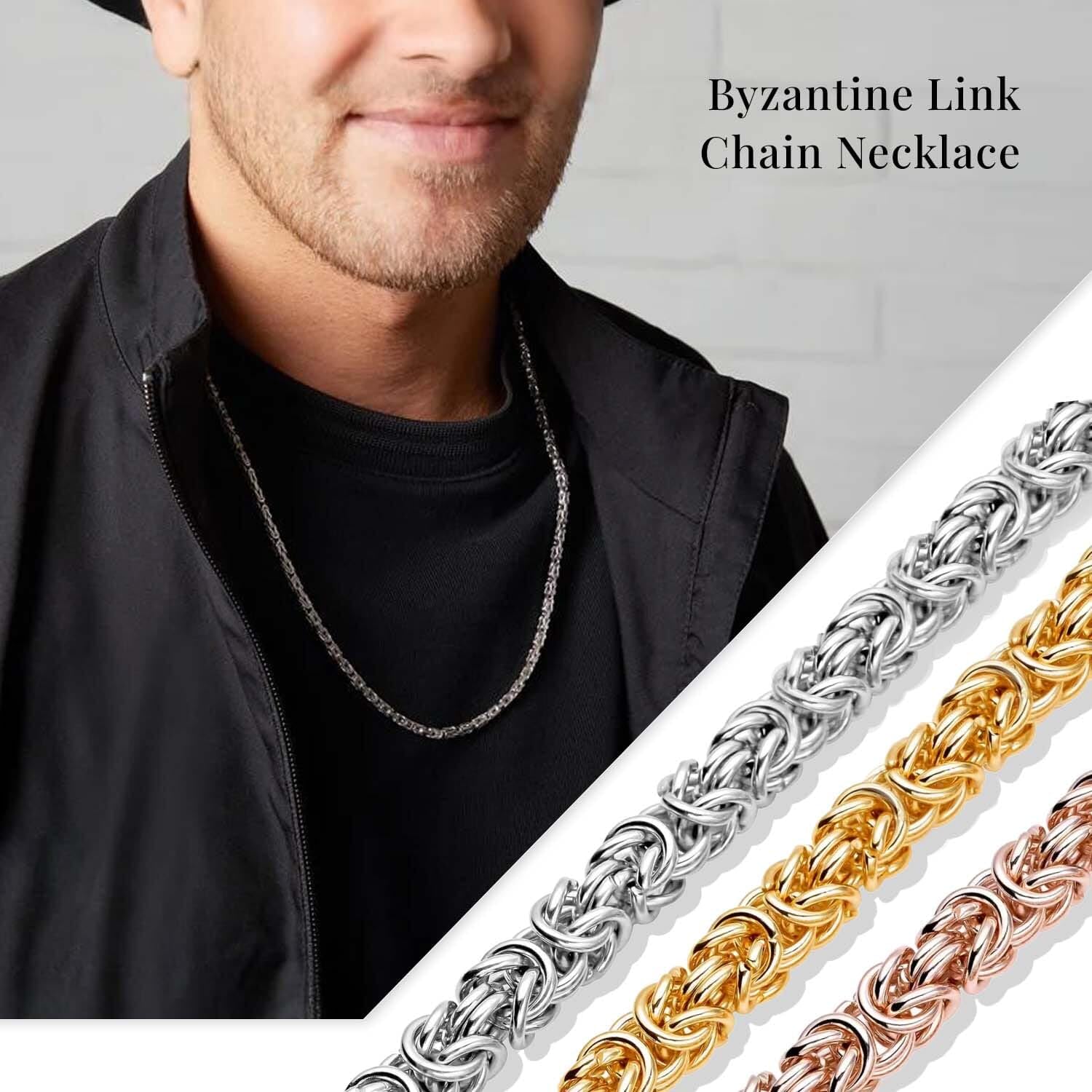 Shop LC Women's Stainless Steel Byzantine Link Chain Necklace - 20-22 Inch Length, 92.2 Grams - Elegant Jewelry Gift for Birthday, Anniversary & Special Occasions | Perfect for Parties, Date Nights & Formal Events