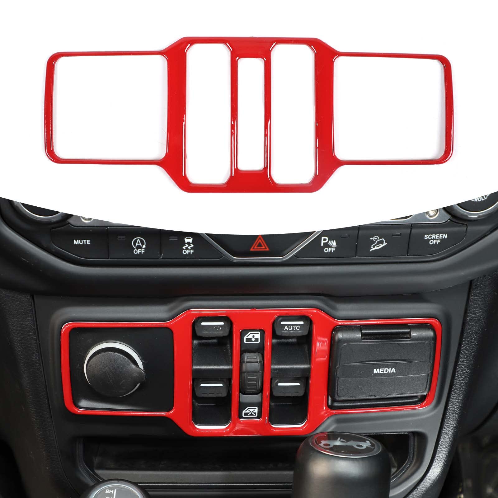 SQQP Red Center Console Window Control Switch Button Panel Cover Trim for 2018-2022 Jeep Wrangler JL JLU & Jeep Gladiator JT - Interior Accessory for Off-Road & Daily Driving