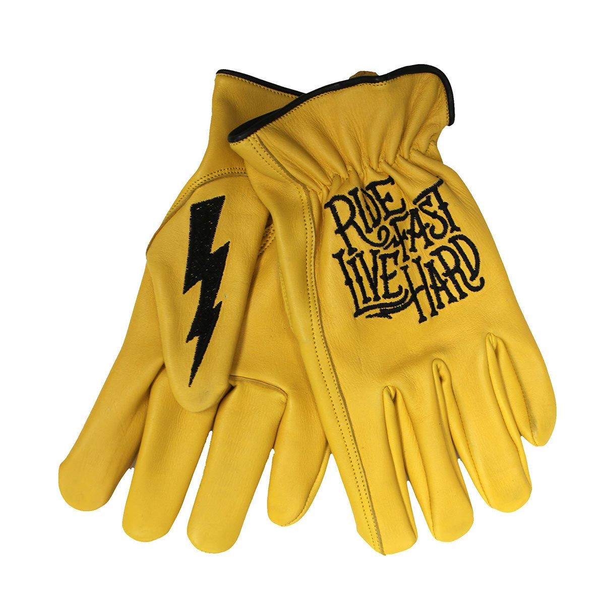 Hot Leathers GVD2001 Unisex Gold 'Bolt' Deerskin Leather Gloves - Medium Size for Men & Women | Perfect for Motorcycle Riding, Winter Fashion & Outdoor Activities