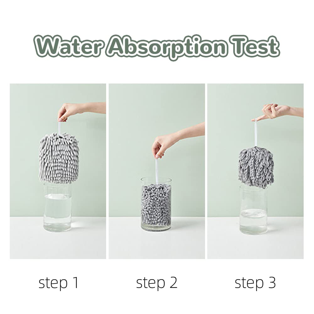 Nipogear 2-Pack Ultra Soft Chenille Hand Towels for Kitchen & Bathroom - Highly Absorbent, Quick Drying, Machine Washable with Hanging Loop (Grey, 7.5x5 Inches) - Perfect for Dish Drying, Hand Wiping & Bathroom Decor