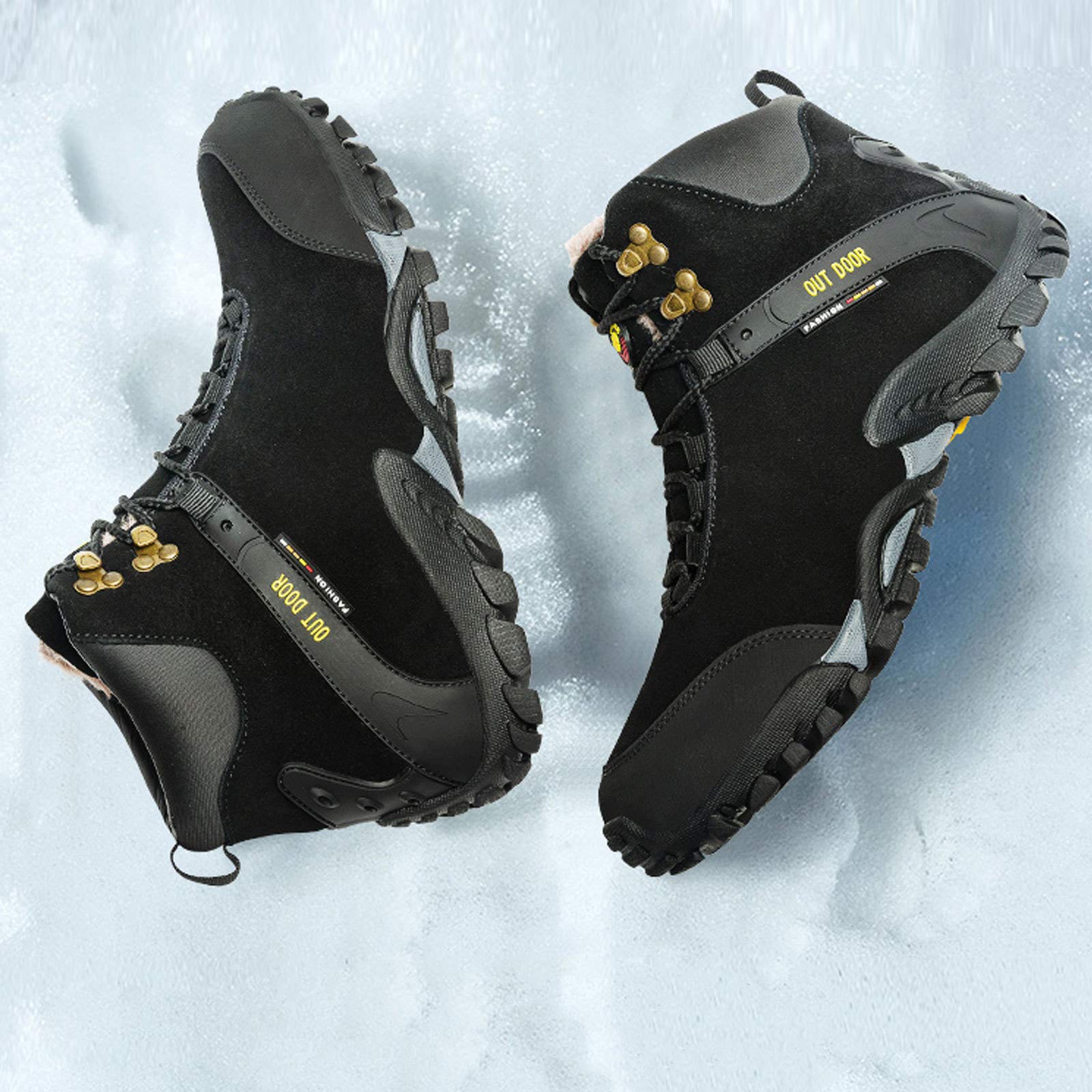 Men's Waterproof Army Combat Climbing Boots - Warm Fur Lined Tactical Hiking Boots for Outdoor Adventures, Military Training & Winter Camping - Black Size 42