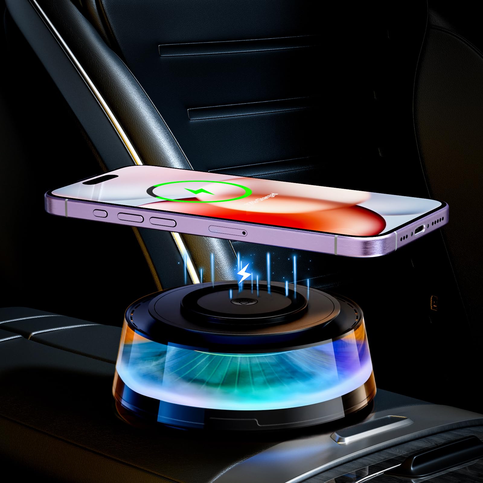 2025 Smart Car Air Freshener with 15W Wireless Charger & 7-Color Mist - for Car Diffuser & Aromatherapy