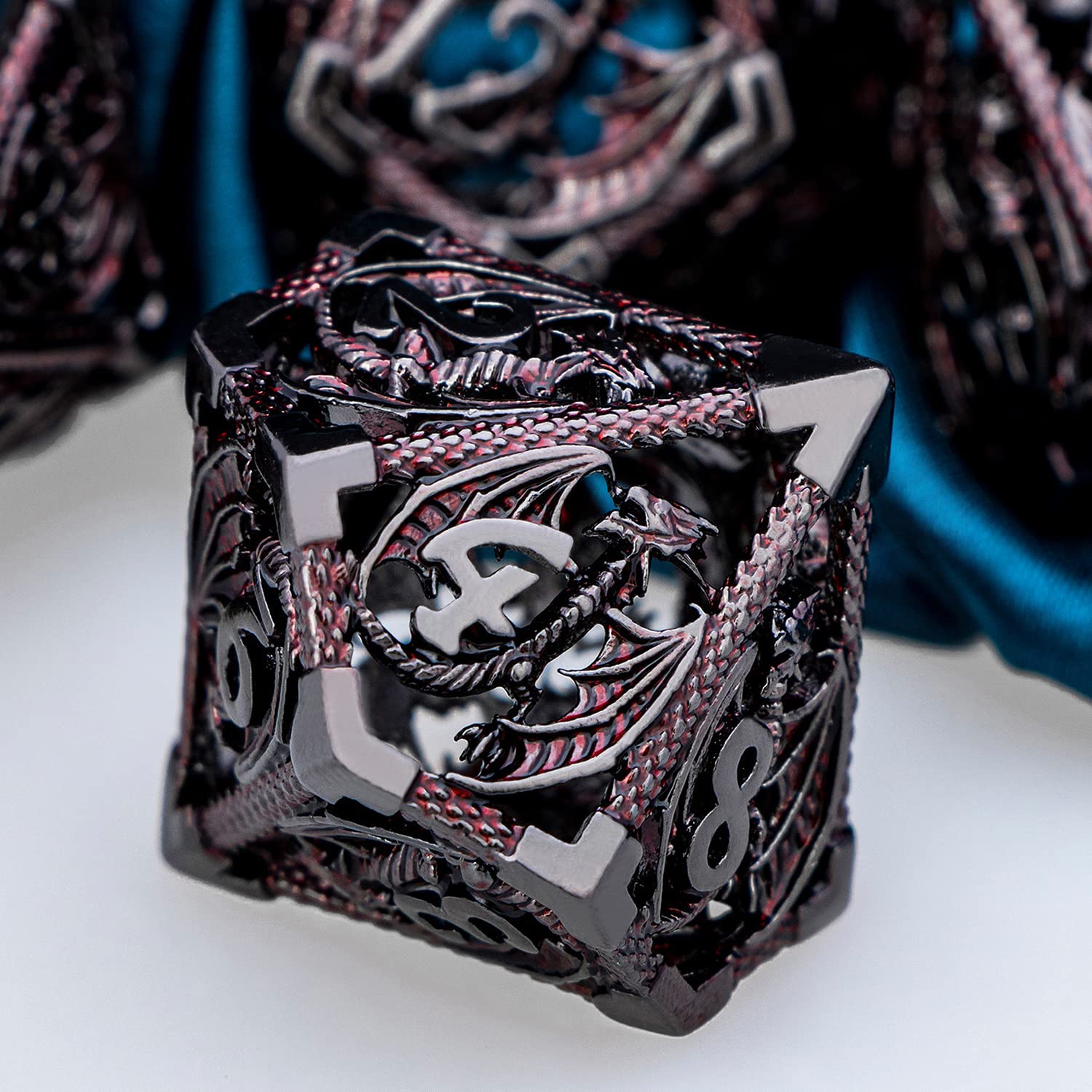 ARUOHHA Hollow Metal Dice Set for Dungeons and Dragons - Black & Red Polyhedral RPG Dice (D20, D12, D10, D8, D6, D4) with Gift Box - Perfect for Tabletop Gaming, D&D Campaigns, and Fantasy Role-Playing Games