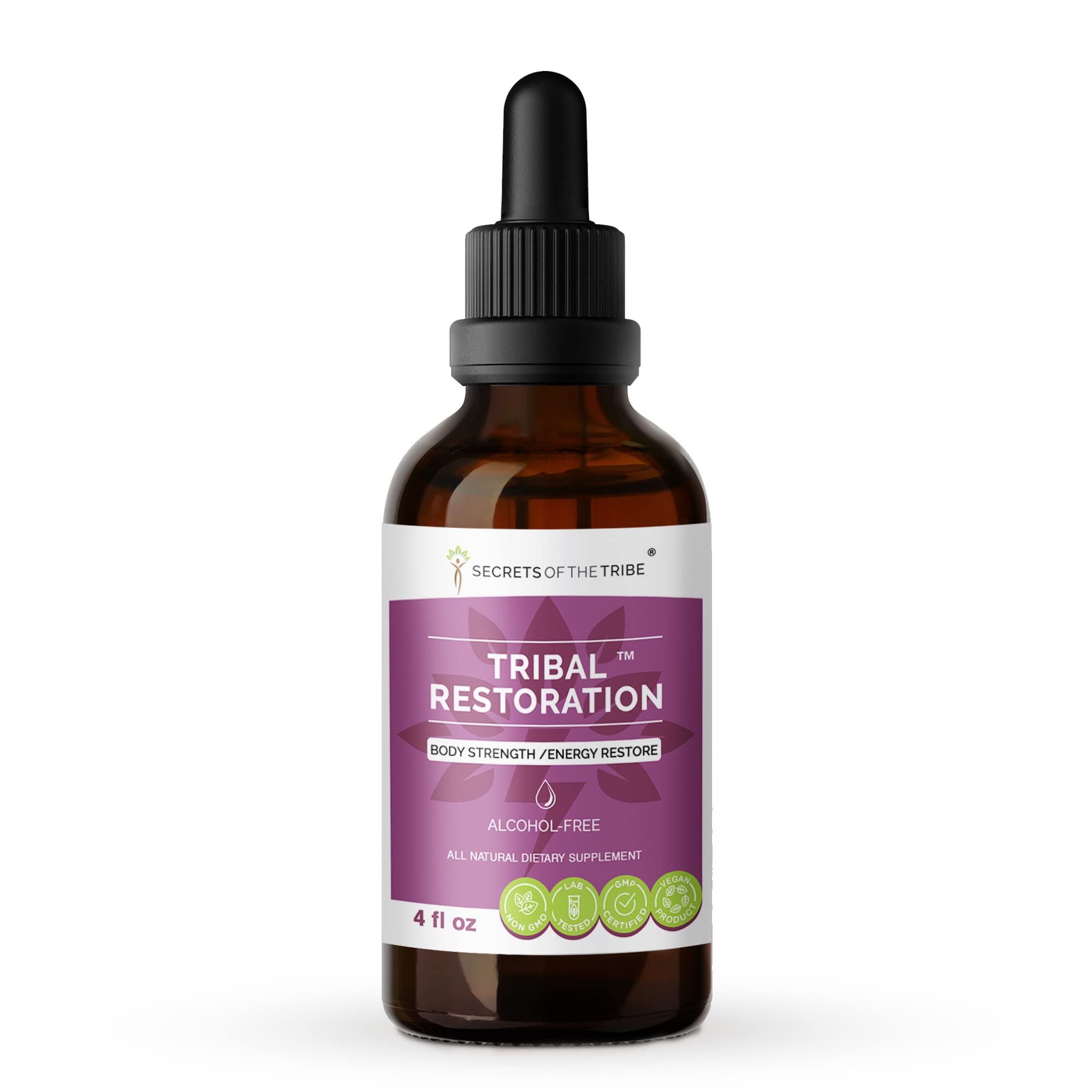 Tribal Restoration Alcohol-Free Herbal Extract Drops - High-Potency Ashwagandha, Maca, Schisandra, Rhodiola, Cordyceps & Eleuthero Tincture - Natural Energy & Strength Booster (4 oz) - Perfect for Stress Relief, Workout Recovery & Daily Wellness