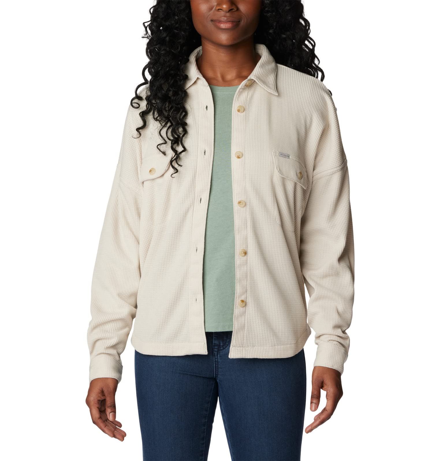 Columbia Women's Holly Hideaway Waffle Shirt Jacket - Lightweight Fleece-Lined Flannel Shirt for Outdoor Hiking & Casual Wear