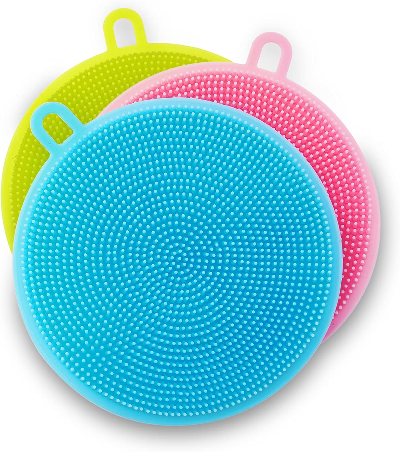 Premium Silicone Sponge (3 Pack) - Food Grade, Reusable, BPA-Free Dish Sponges - Double-Sided Scrubber for Pots, Pans & Dishes - Dishwasher Safe & Heat Resistant - 3 Color Options - Ideal for Kitchen Cleaning, Washing Dishes & Non-Stick Cookware Care