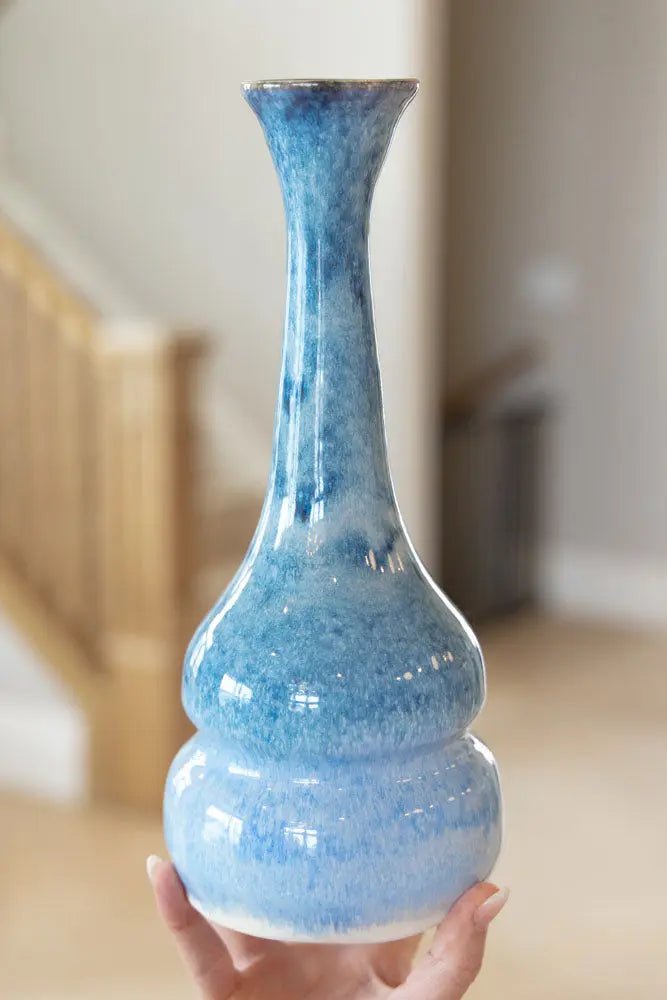 X Tall/XL Decorative Vase in Cascading Blues & Creams - Perfect for Home Decor, Wedding Centerpieces, and Office Accents