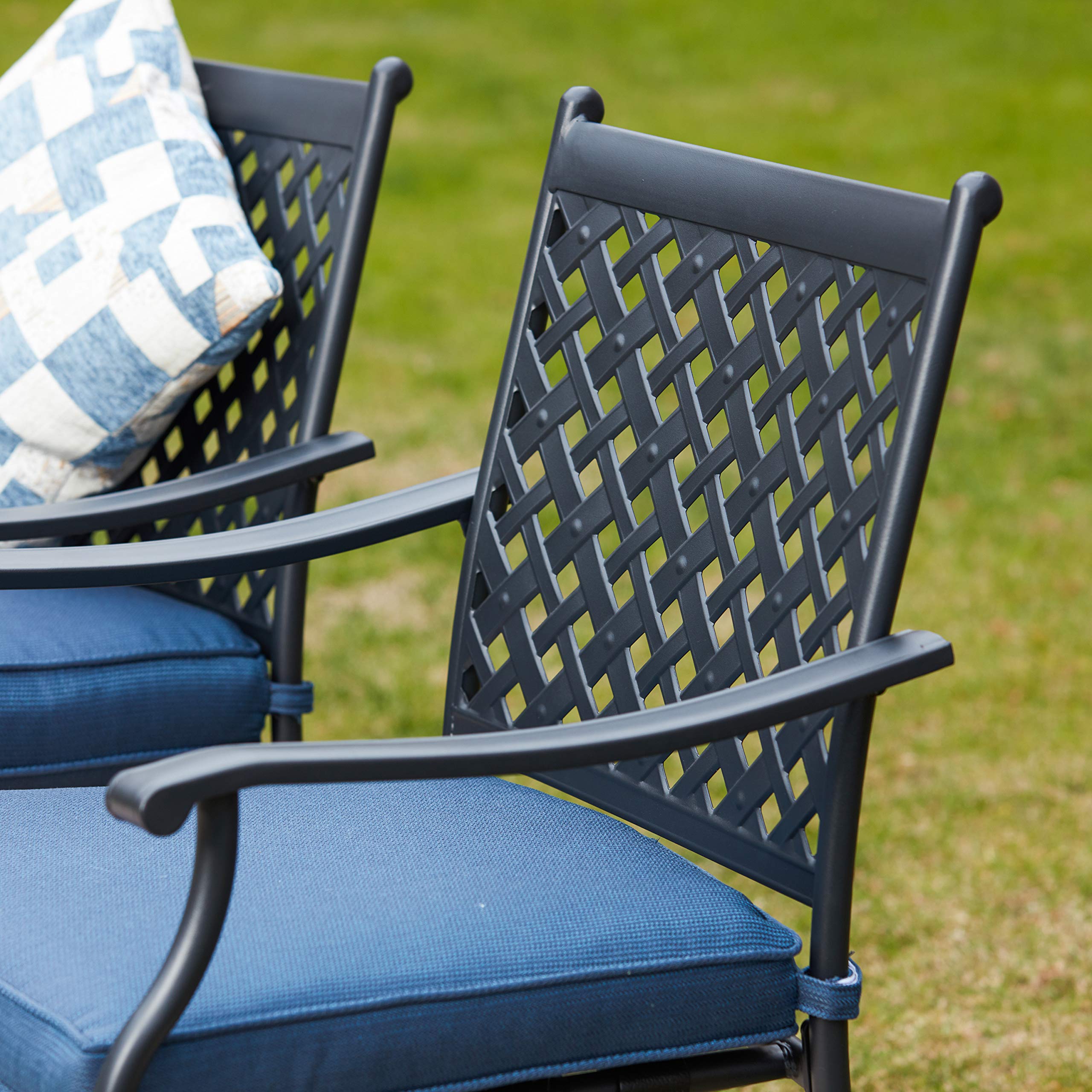 4-Piece Metal Outdoor Wrought Iron Patio Dining Chairs Set with Arms & Cushions (Blue) - Durable Garden, Poolside & Backyard Seating Furniture for Relaxing & Entertaining