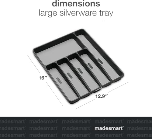 Madesmart Classic Large Silverware Tray - Granite | 6-Compartment Kitchen Drawer Organizer | Non-Slip Rubber Feet & Soft-Grip Lining | BPA-Free Utensil Storage | Perfect for Home, Restaurant & Office Use