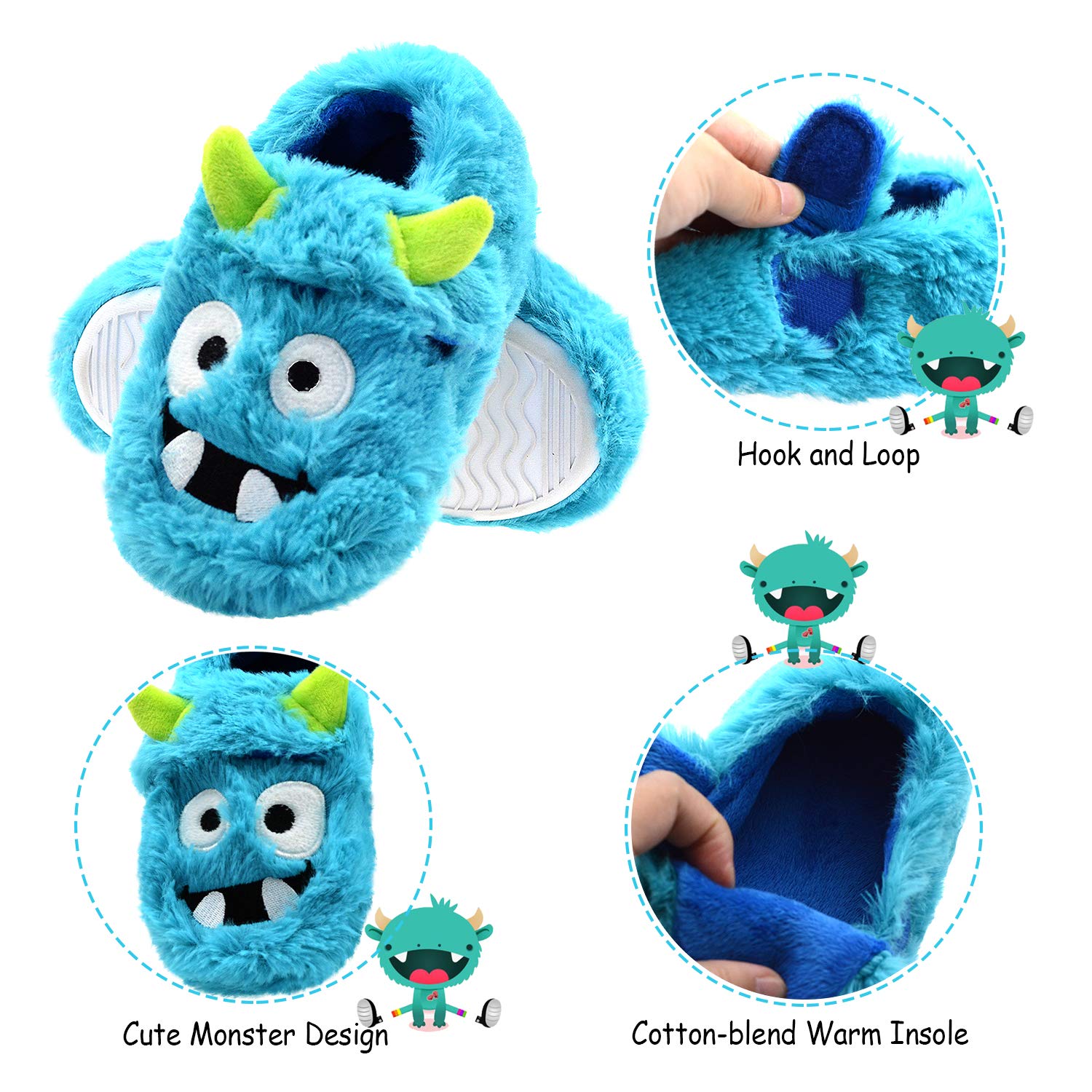 LA PLAGE Boys Monster Slippers for Kids - Soft & Comfortable House Shoes for Toddler Boys, Indoor Bedroom Slippers - Perfect for Home, Playtime & Cozy Winter Wear