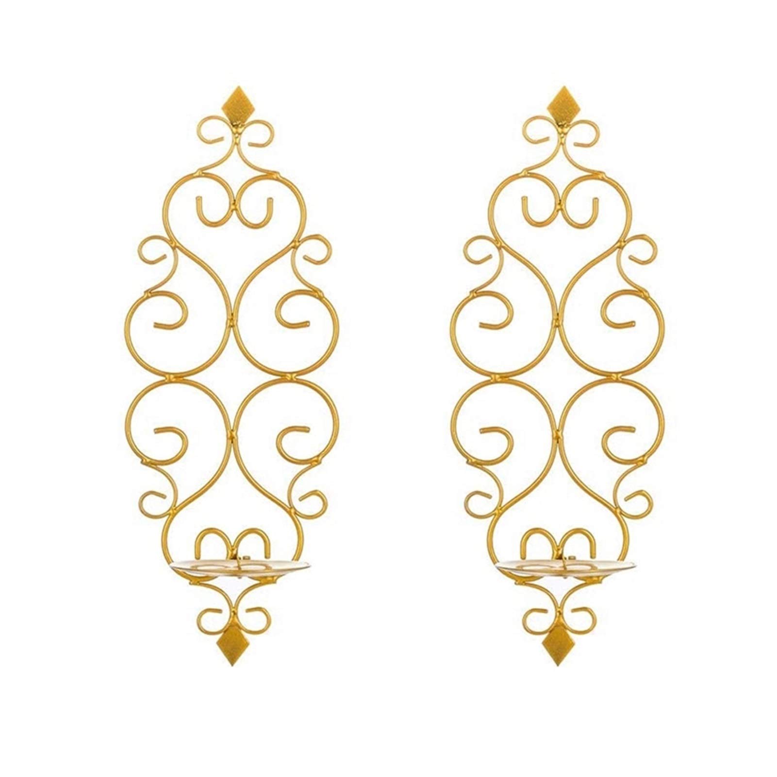 2PCS Iron Candle Sconce Holder - Wall Mounted Pillar Decor for Bedroom, Dining Room, Living Room & Bathroom - Gold Candle Holders for Romantic Ambiance & Home Decor