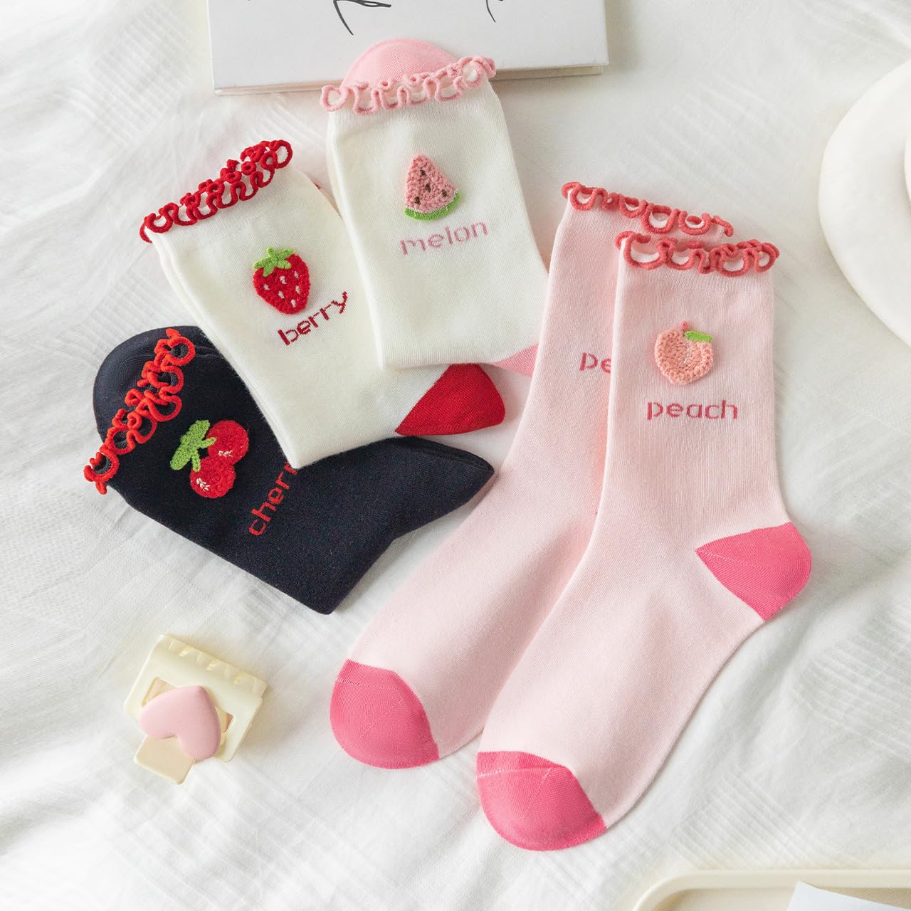 Funny Cute Fruit Ruffle Socks for Girls 8-10 Years Old - Comfortable Cotton Ankle Socks for School, Play & Everyday Wear