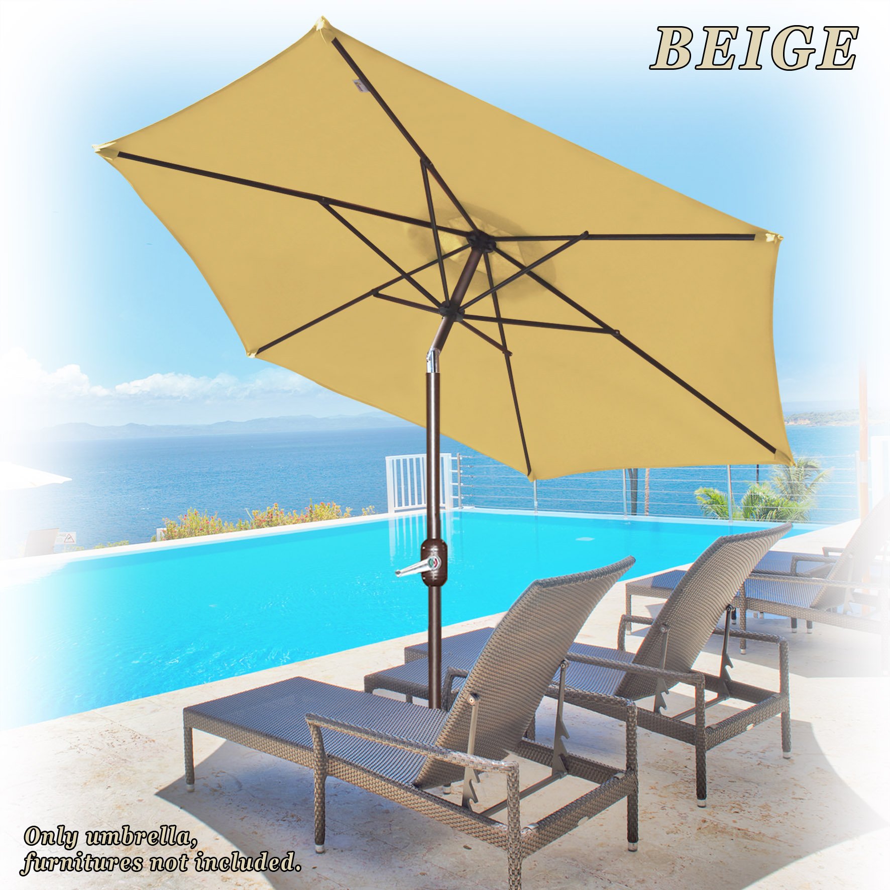 8' (2.5m) Strong Camel Patio Umbrella - Heavy Duty Outdoor Sun Shade for Garden, Poolside & Backyard (Beige) | Perfect for Picnics, Beach & Outdoor Dining